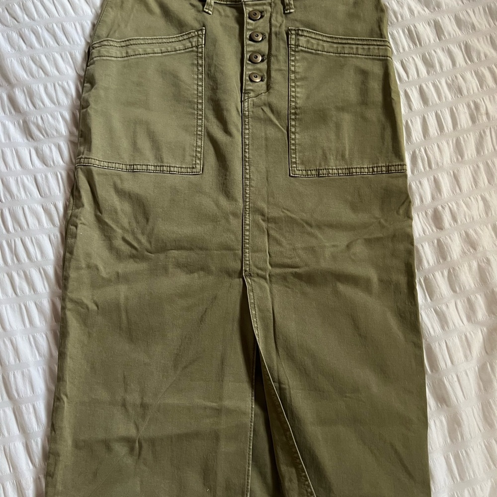 Olive Green Anthropologie Button-Front Midi Skirt
